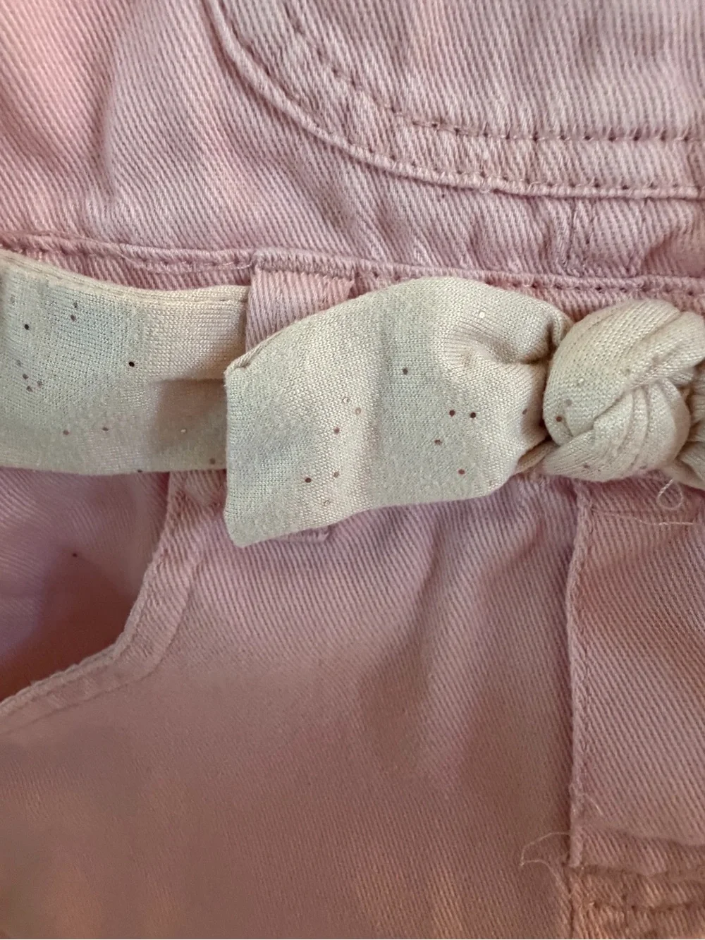Tahari Pink Short Denim Overalls with Bow Belt Size 2T